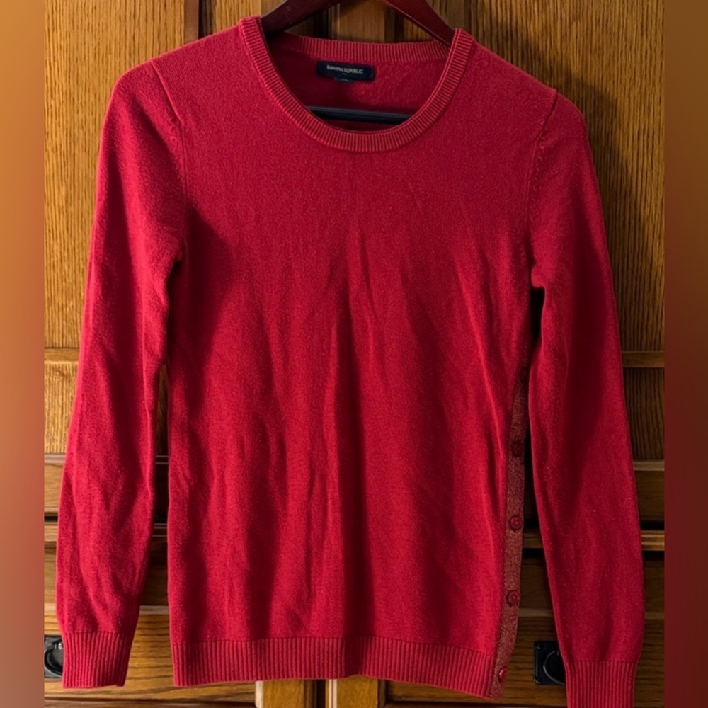 Banana Republic Knit Sweater Side Buttons Metallic Crewneck Pullover Cozy Fall